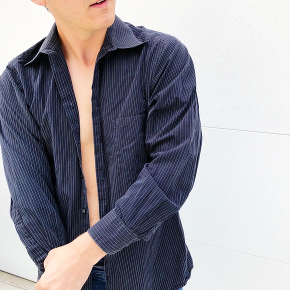 Alfani Men’s Striped Black Button Down Shirt - Picture 2 of 6